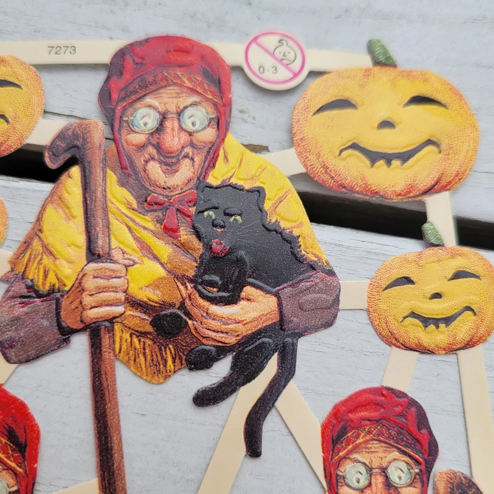 Germany Die Cut Halloween Cut-Outs Old Woman Witch Jack-O-Lantern Pumpkin FINAL
